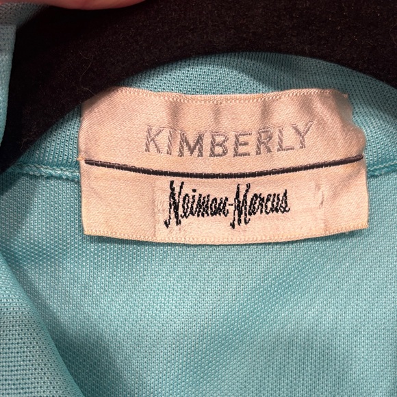 VINTAGE - 1960s Neiman Marcus Teal Button-Front Knit Blouse - Picture 2 of 5